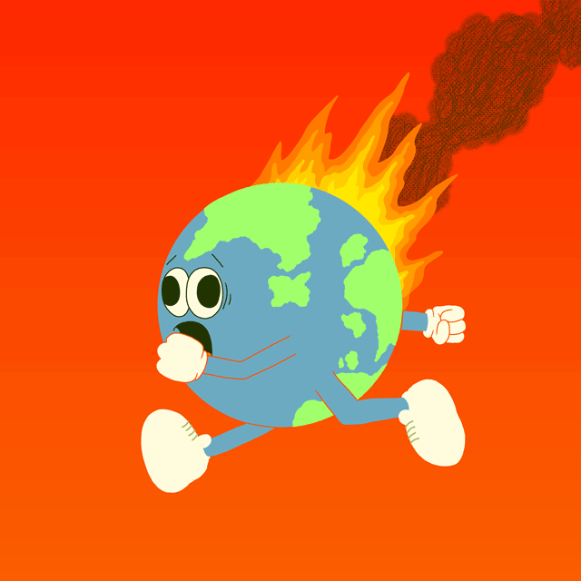 Planet Earth on fire running wearing plant-based vegan sneakers by Trash Planet