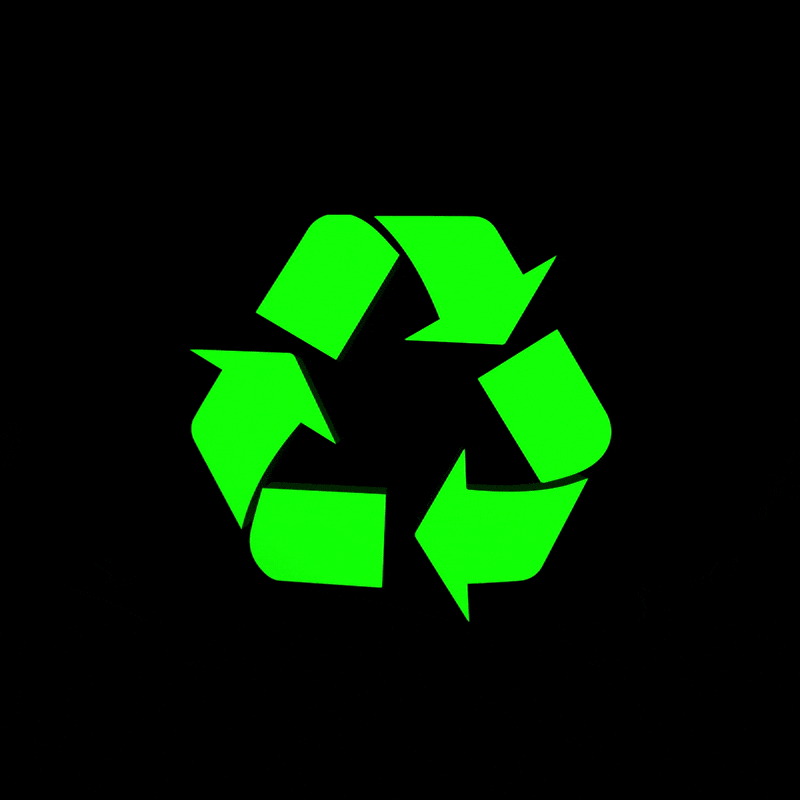 An infinite loop of Trash Planet's neon green spinning recycled icon which represents the recycling process of Trash Planet LOOP.